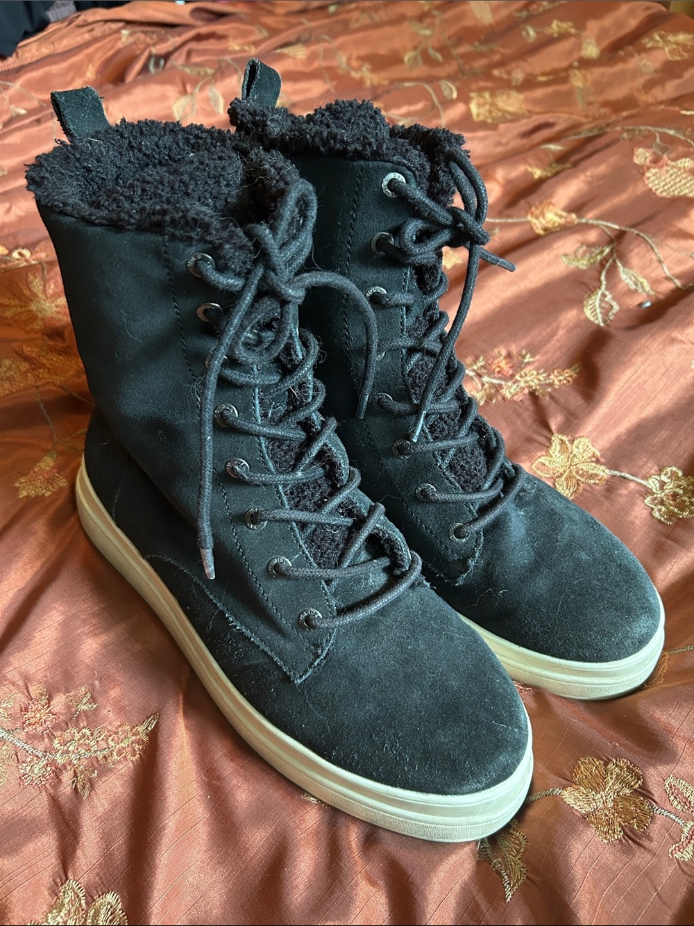 J/Slides Black Genuine Suede Leather High Top Sneaker Boots